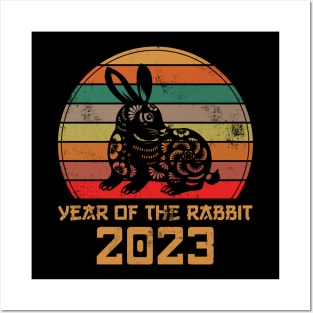 Year of the Rabbit 2023 - Retro Sunset Chinese New Year Posters and Art